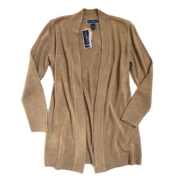 Karen Scott Sweaters - Tan open front cardigan sweater NWT